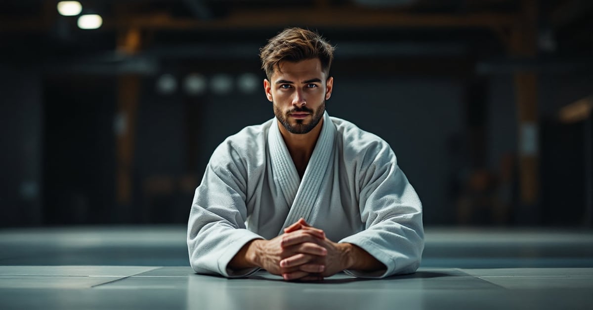 Deux judokas en kimono blanc s'affrontent sur un tatami lors d'un combat de judo