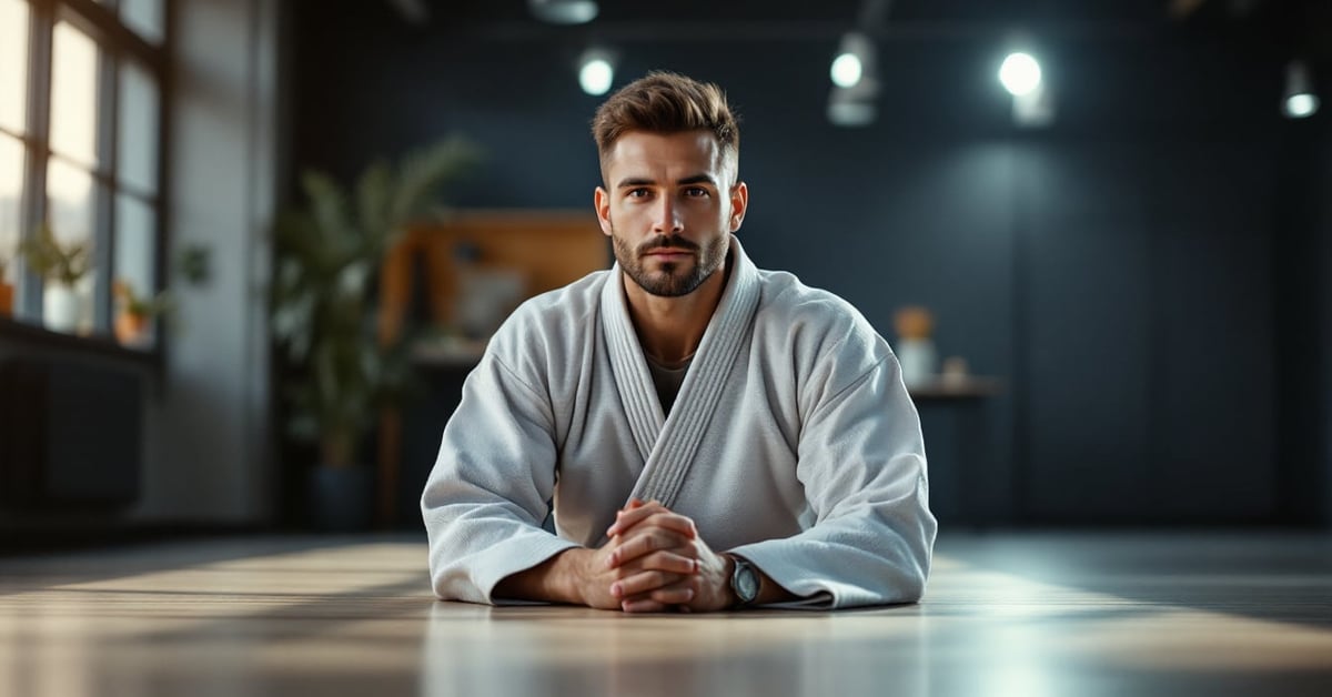 Champion de judo française en kimono blanc sur les tatamis lors d'un tournoi officiel