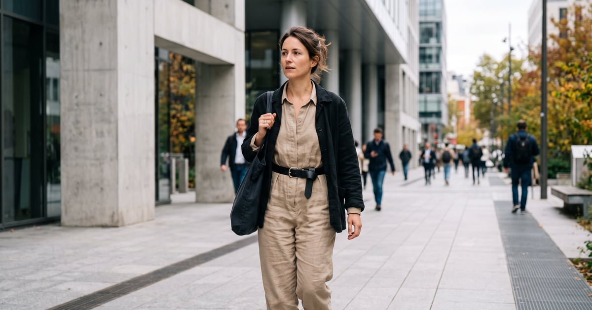 Ceinture noire femme élégante portée avec une tenue moderne et raffinée