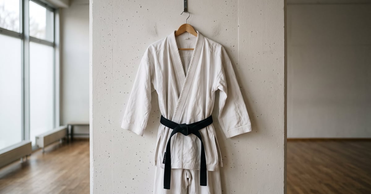 Kimono de karaté blanc posé sur fond neutre, idéal pour choisir le bon gi